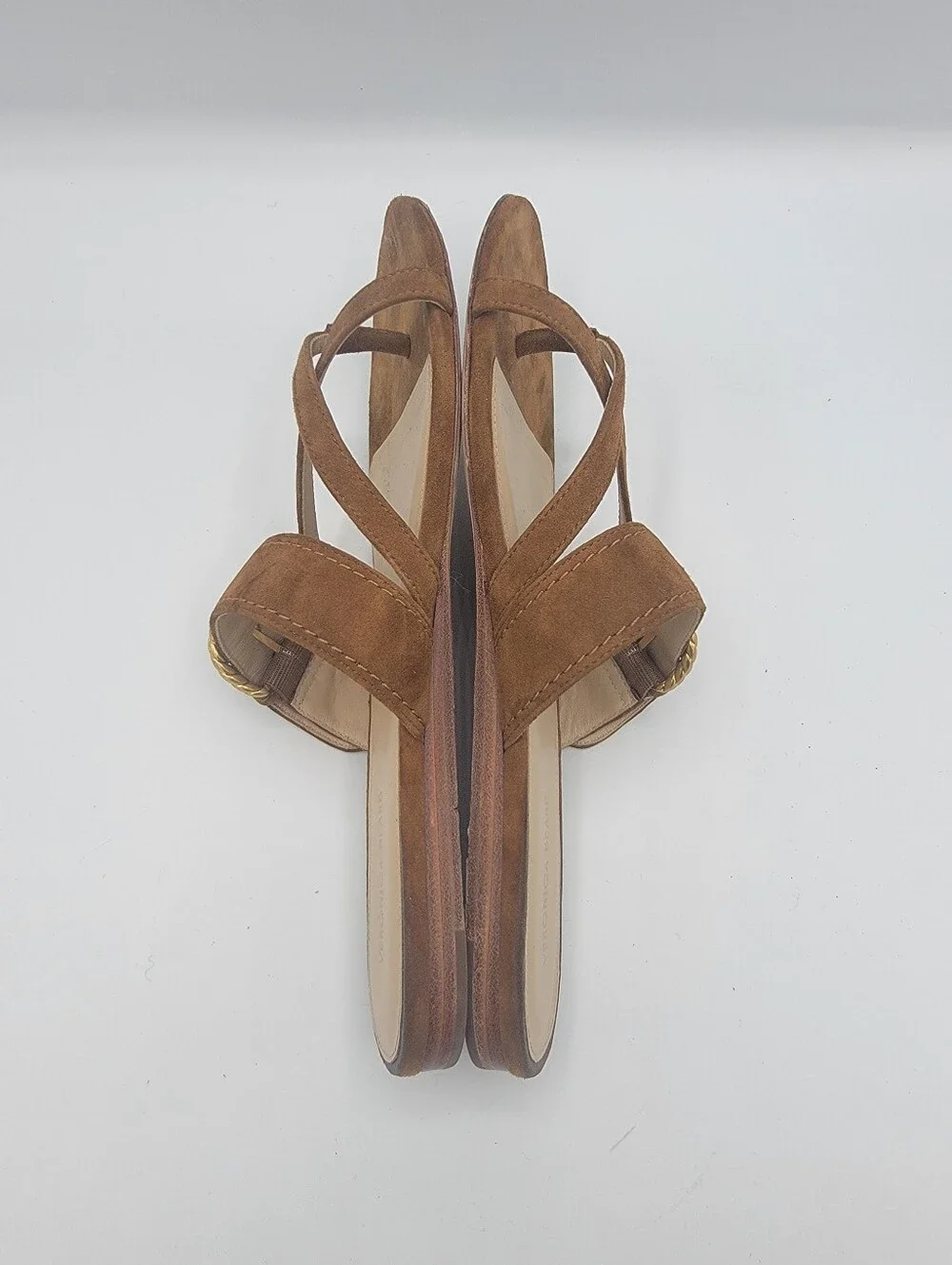 Veronica Beard Brown Suede Buckle Thong Sandals